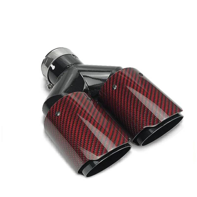 Auto Auspuffrohr Endrohr Für VW Für Golf Dual Geschmiedet Rot Carbon Faser + Edelstahl Auto Auspuff TIPP Doppel Endrohr Auto Auspuffspitze(In 63mm Out 89mm) von Vdifsvb