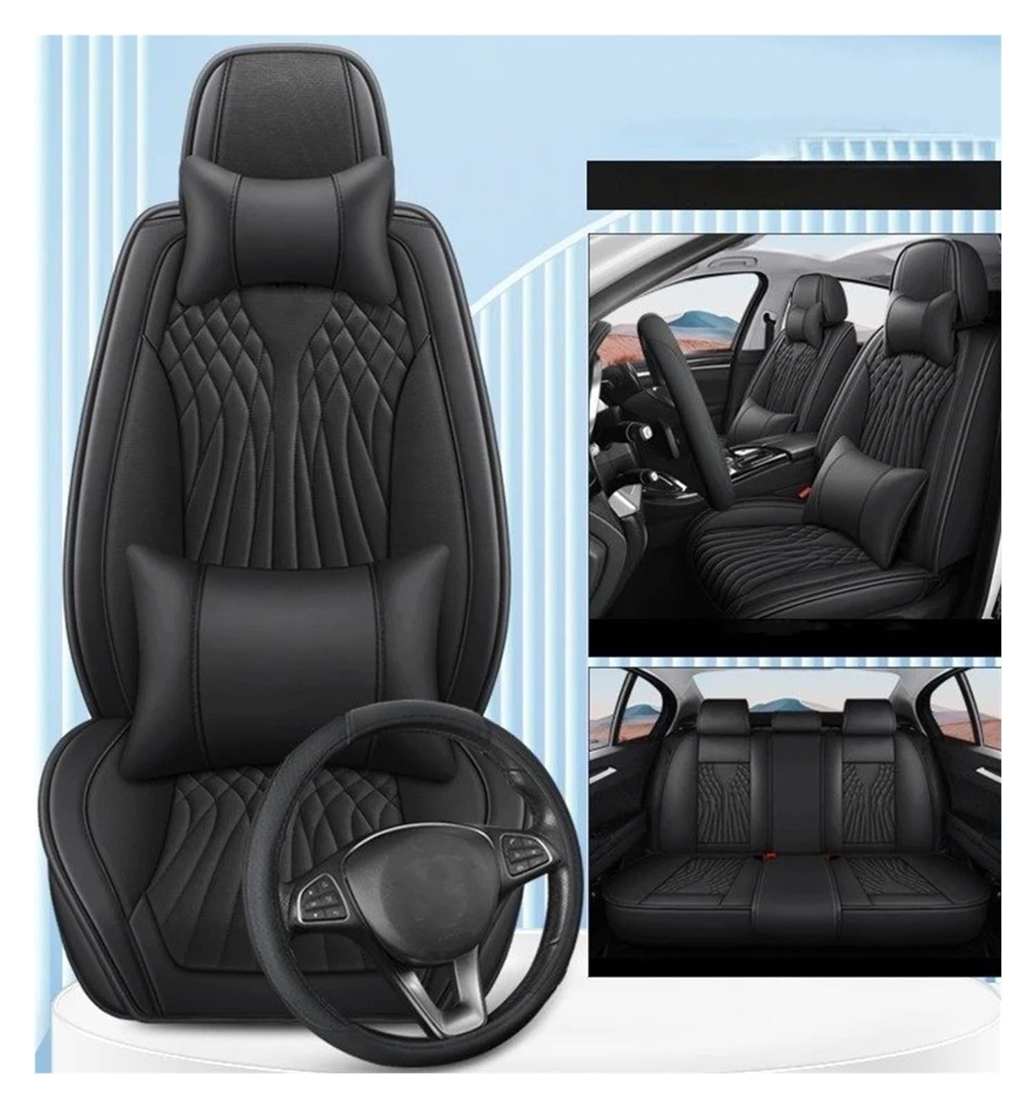 Vdifsvb Autositzbezüge Für Cadillac Für XT5 Für XT4 Für XT6 Für ATSL CT4 CT5 CT6 CT Für Cts All Inclusive Auto Leder Sitzbezug Auto Sitzbezüge(All Black Pillow) von Vdifsvb