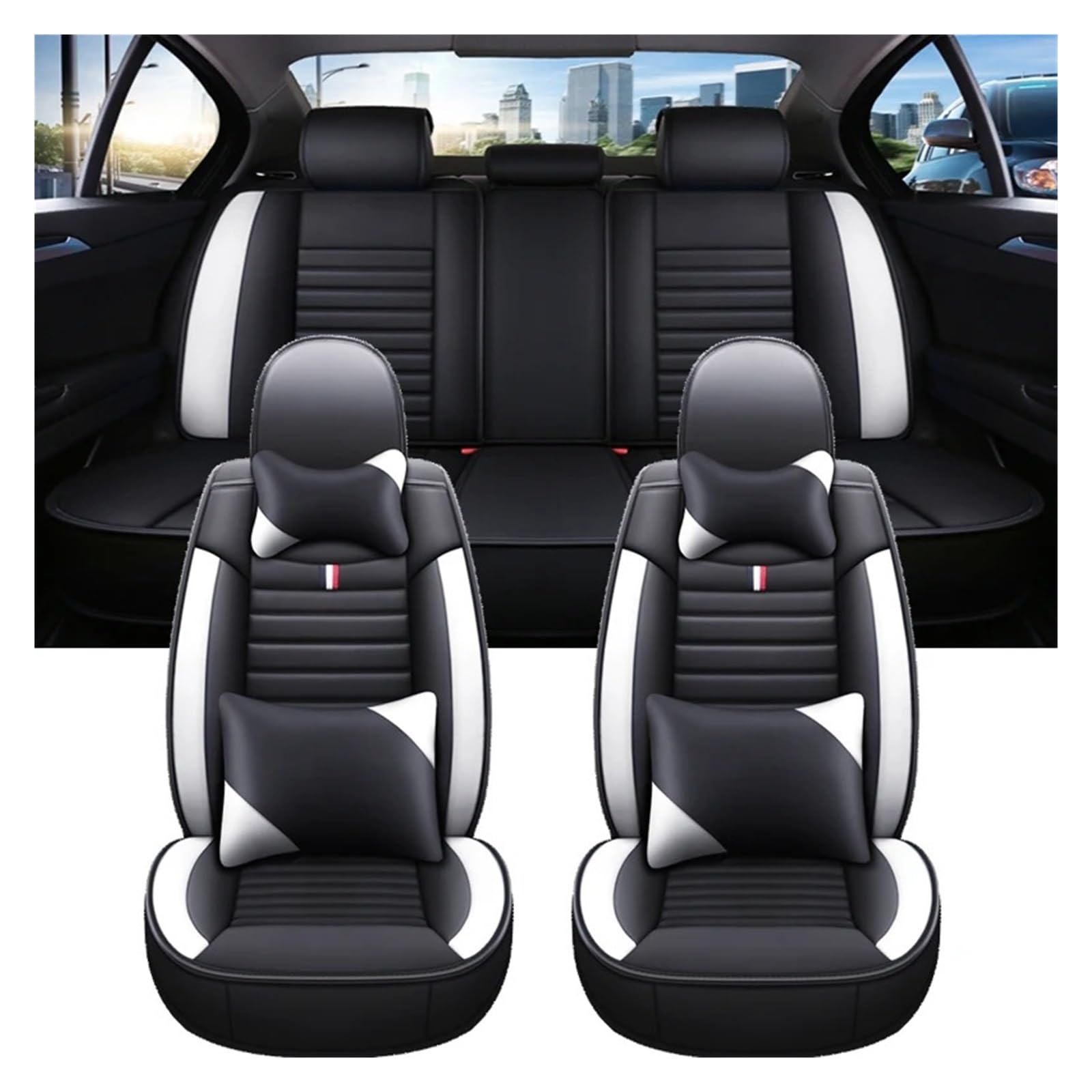 Vdifsvb Autositzbezüge Für JAC T8 Universal Auto Sitz Abdeckung Auto Zubehör Innen Details Alle Auto Modell Auto Sitzbezüge(Black White 9 Seat) von Vdifsvb