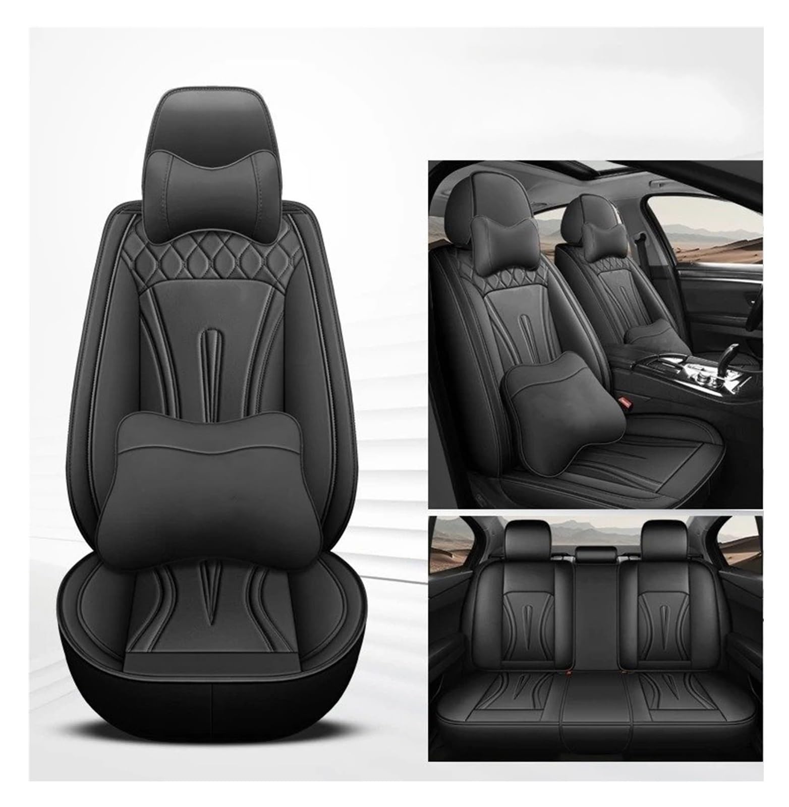 Vdifsvb Autositzbezüge Für Jeep Für Grand Für Cherokee Für Wrangler Für Patriot Für Compass Für Commander Universeller 5-Sitzer-Autositzbezug Auto Sitzbezüge(All Black pilow) von Vdifsvb