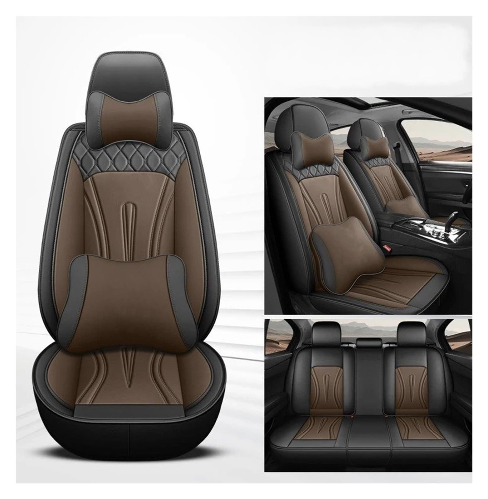 Vdifsvb Autositzbezüge Für Jeep Für Grand Für Cherokee Für Wrangler Für Patriot Für Compass Für Commander Universeller 5-Sitzer-Autositzbezug Auto Sitzbezüge(Black Coffee pilow) von Vdifsvb