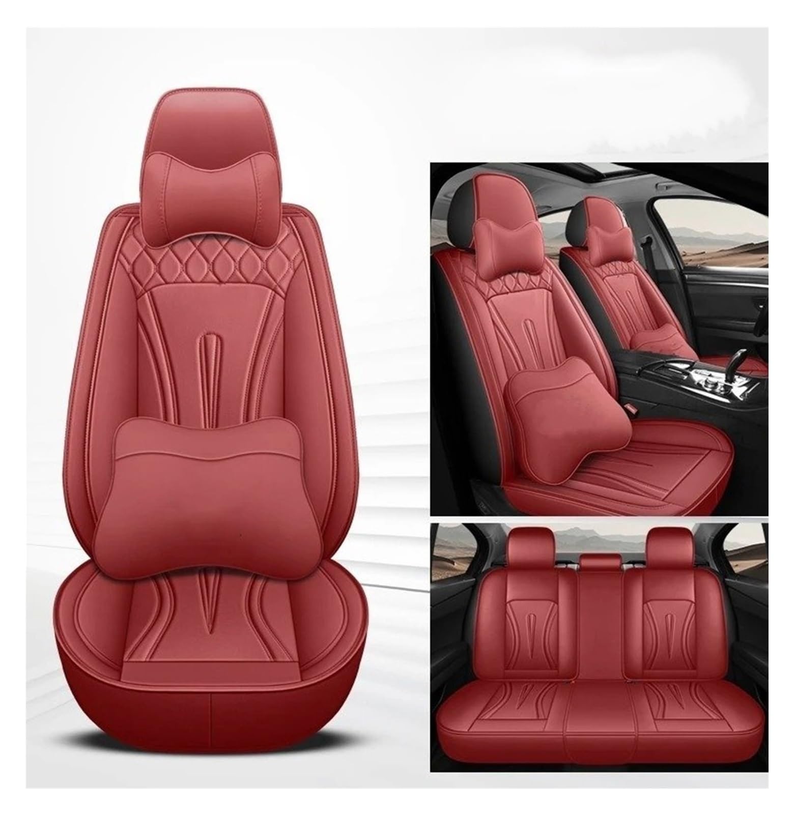 Vdifsvb Autositzbezüge Für Jeep Für Grand Für Cherokee Für Wrangler Für Patriot Für Compass Für Commander Universeller 5-Sitzer-Autositzbezug Auto Sitzbezüge(Wine red pilow) von Vdifsvb