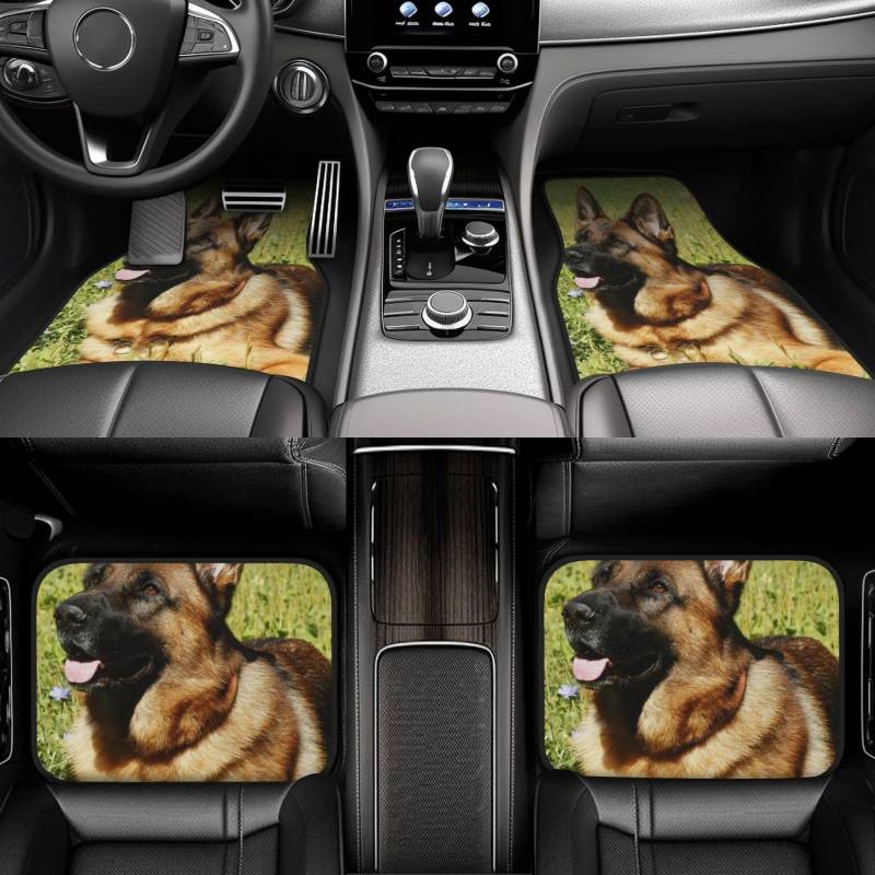 Teppich-Fußmatten 4 Stück Deutscher Schäferhund Automatten Universal Wasserdicht Automotive Bodenmatte Eingebautes Fersenpolster Stilvolle Fußmatten für Autos LKW Van SUV von VducK