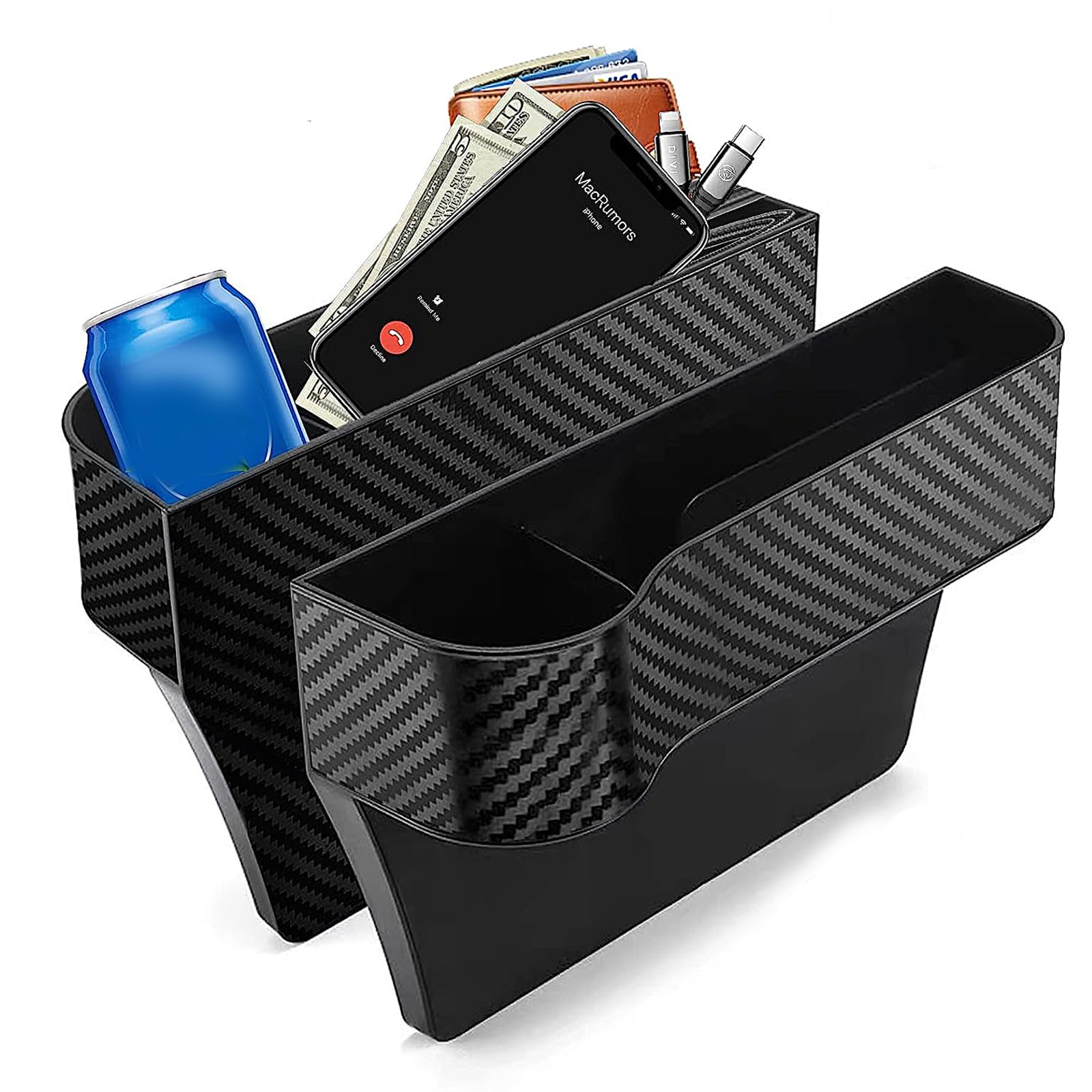 Vebetter 2PCS Auto Multifunktionale Aufbewahrungsbox, Autositz Gap Organizer Aufbewahrungsbox Organizer mit Becherhalter, Auto Getränkehalter, mit USB Ladeloch, Geldbörse, Karten, Münzen, Trinkbecher. von Vebetter