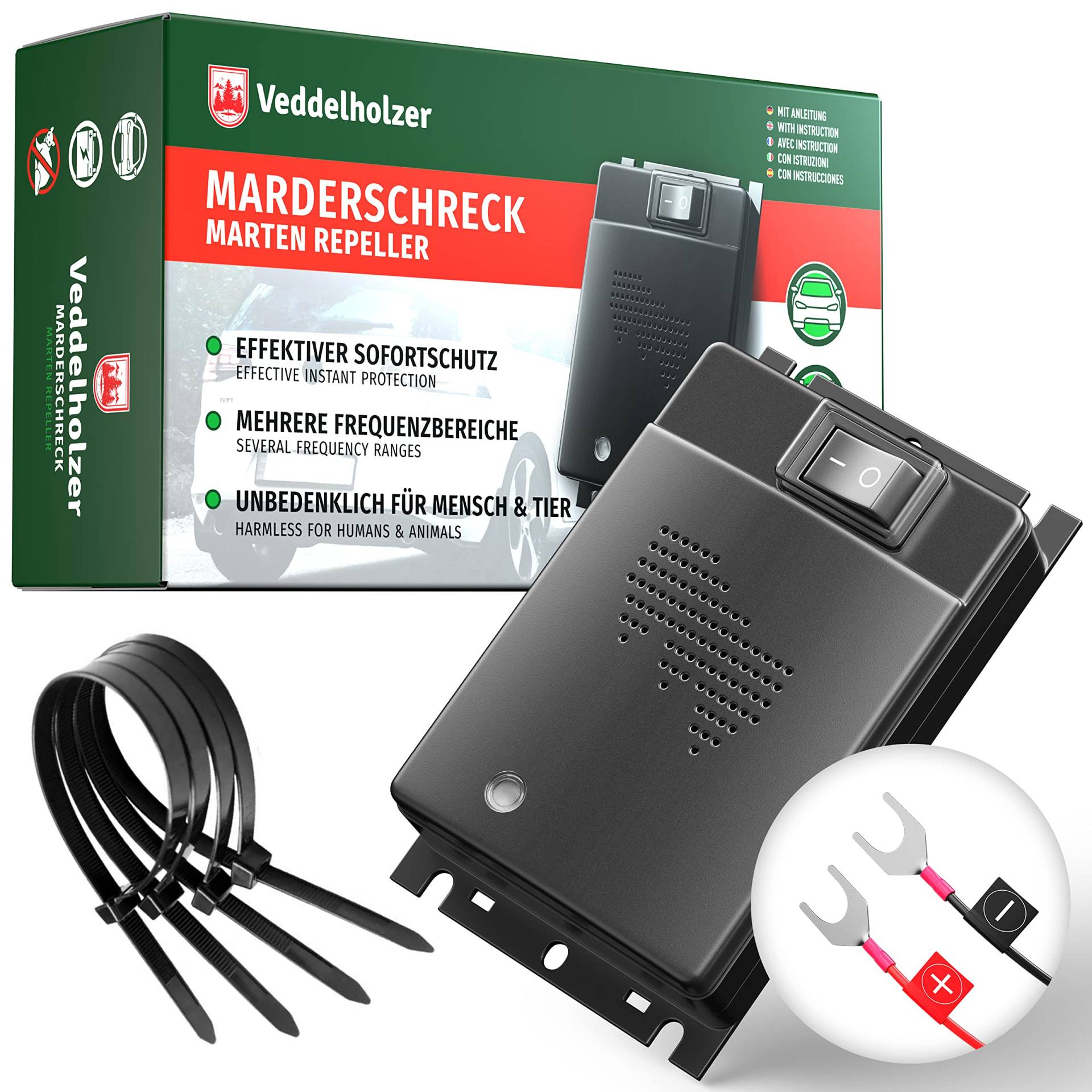 Veddelholzer Marderschreck Auto-hochwirksame Autobatteriebetriebene Marderabwehr im Ultraschall Frequenzbereich-Automatischer Marderschutz Motoraum passend für alle Modelle-Autozubehör Marder Abwehr von Veddelholzer