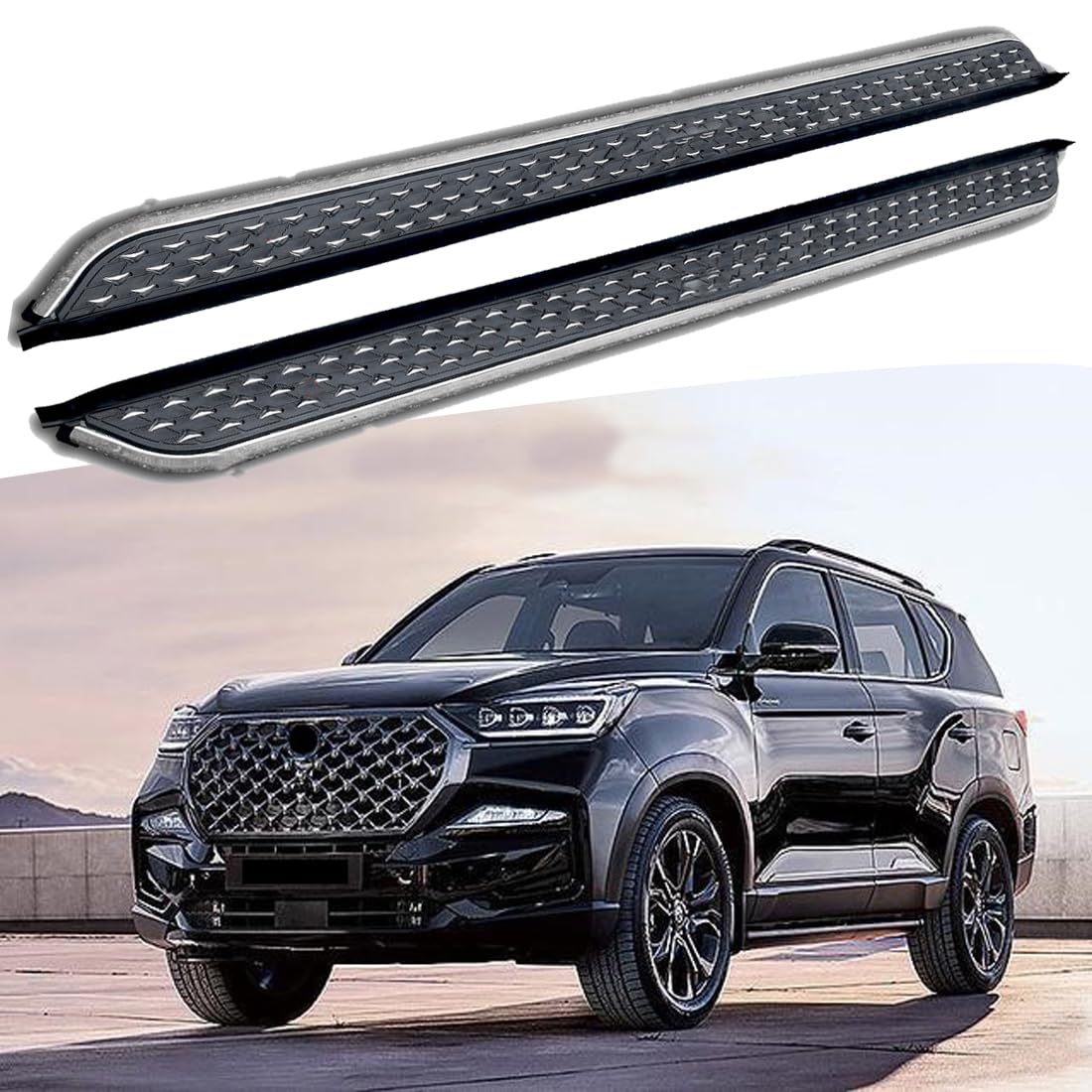 VeeBrite 2 x Seitenstufen für Ssang Yong Rexton G4 2018–2024 Trittbrett Nerf Bar mit Hardware von VeeBrite