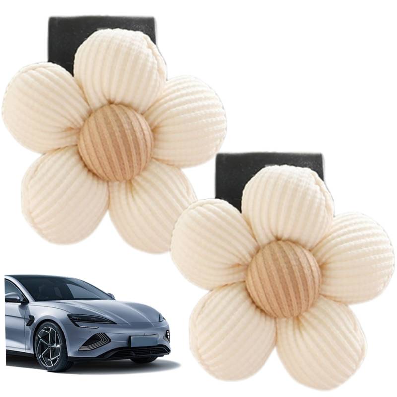 2pcs Auto Geldbeutelhaken, 4x2 -Zoll -Auto -Kopfstützenhaken für Kopfstütze mit niedlicher Blume, dekorativer weißer Blumenwagen -Geldbörse -Haken für Tasche, Handtasche, Regenschirm, Handtasche von Veesper