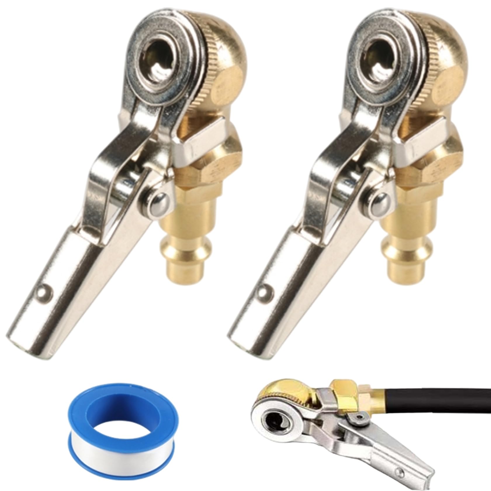 2pcs Messing Luft-Chucks für Reifen mit Verriegelung Schnellanschluss-Clip-On-Tipp und Versiegelungsband für Auto, LKW, Wohnmobil, Fahrrad und Motorradinflatoren von Veesper