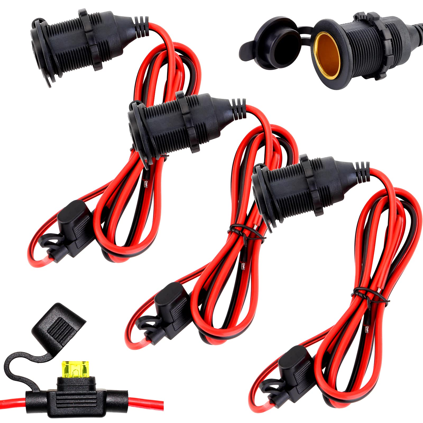 Zigarettenanzünder Stecker - Auto Zigarettenanzünder Steckdose,3 PCS 12V Steckdose,Wasserdicht Marine Grade KFZ Gleichstro-Feuerzeugsteckdose Steckdose für 12V/24V DC Auto Boot Motorrad,Mit 0,6m Kabel von Vegena