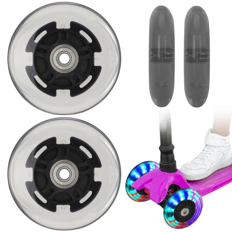 Leuchtende Scooter Räder, 2 Stück Led Scooter Rollen Räder, 80mm Scooter Ersatzräder, Stunt Scooter Räder LED-Lichtrollen mit ABEC Kugellager, Rollerräder für Allerlei Scooter (Schwarz, 80mm) von Vegena