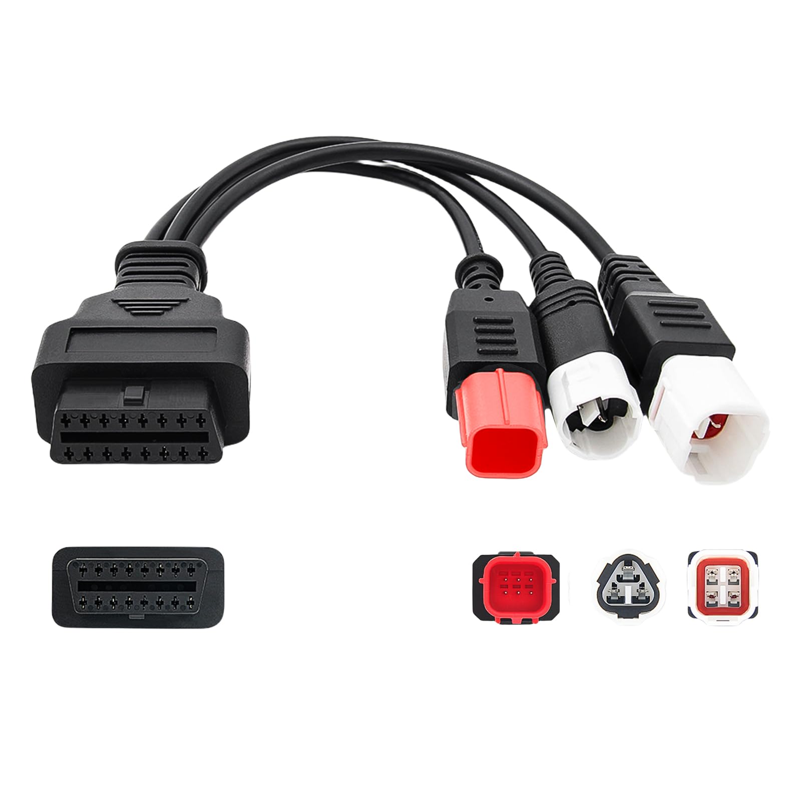 Vegena OBD2 Diagnosekabel, 3pin + 4pin + 6pin to OBD 16pin, OBD2 Zu Zigarettenanzünder Buchse Adapter Connector, Praktisches OBD Diagnose Anschlusskabel Motorsystem Diagnosewerkzeuge Motorradteile von Vegena