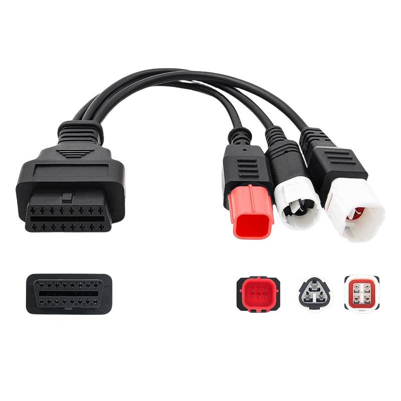 Vegena OBD2 Diagnosekabel, 3pin + 4pin + 6pin to OBD 16pin, OBD2 Zu Zigarettenanzünder Buchse Adapter Connector, Praktisches OBD Diagnose Anschlusskabel Motorsystem Diagnosewerkzeuge Motorradteile von Vegena