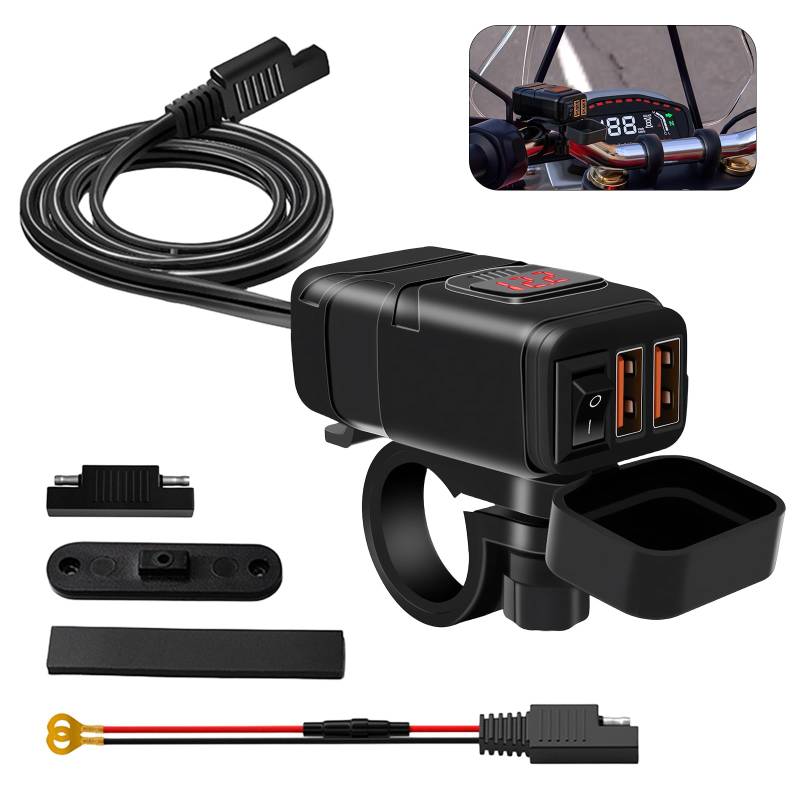 Vegena USB Steckdose Motorrad, Motorrad USB Ladegerät, Motorrad USB Steckdose Wasserdicht, USB-Ladegerä Motorrad Steckdose USB Für 12v ~24v Motorrad Wohnmobil Kfz Boot von Vegena