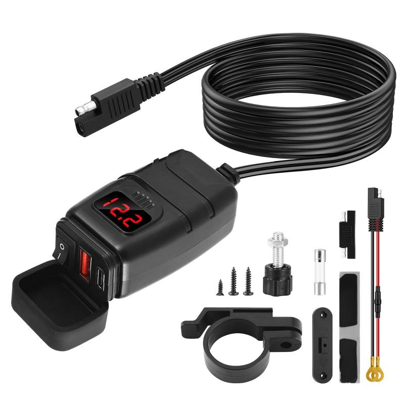 USB Steckdose Motorrad 12V Steckdose Auto Ladegerät Wasserdicht KFZ QC3.0 PD Type C USB mit Switch für 12V ~24V Motorrad Boot Yacht Wohnmobil von Vehoukli