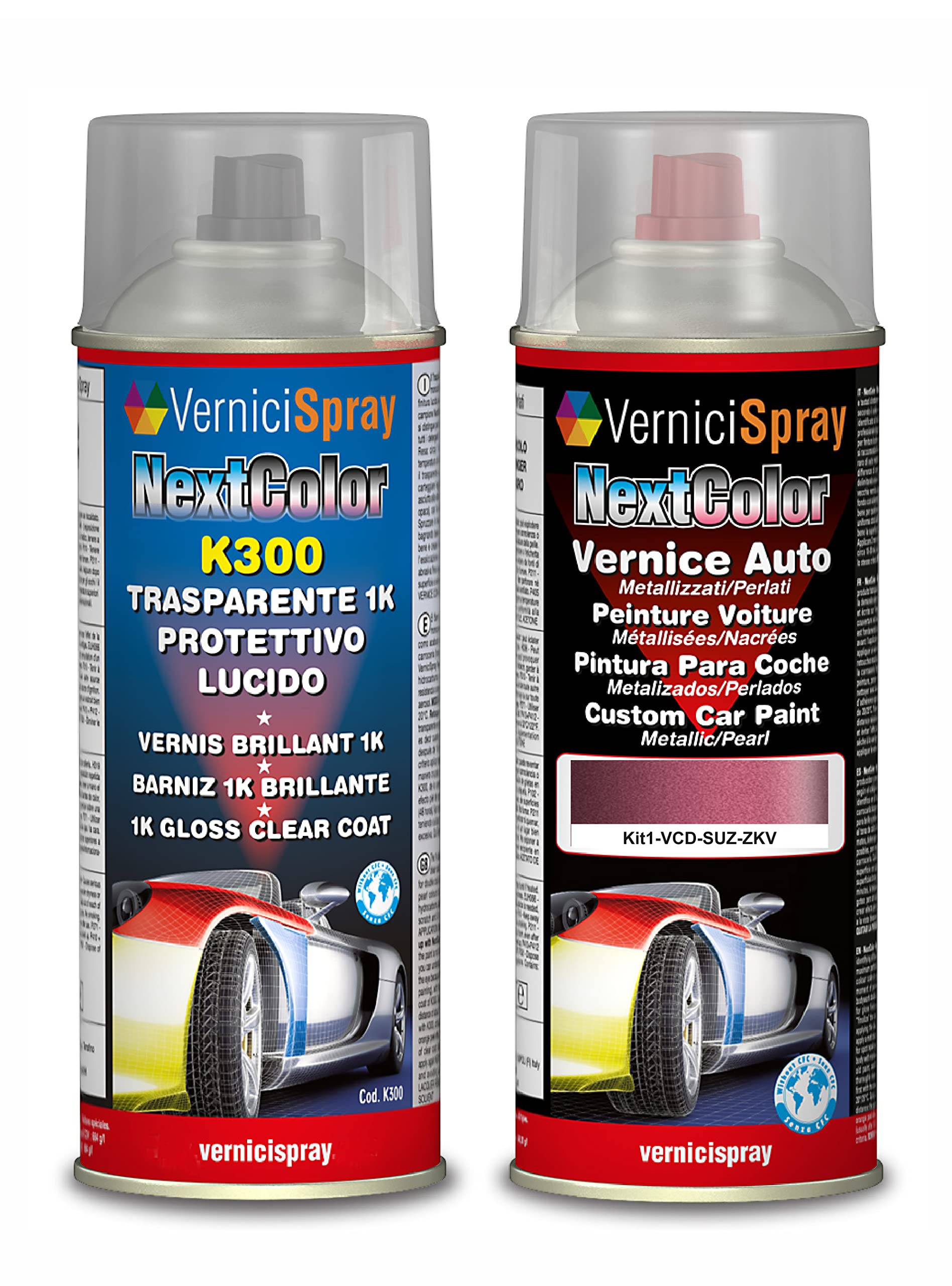 Autoausbesserungsset – Autolack in Metallic/Perlenfarbe ZKV Fortune Rose Met. VerniciSpray und Glanzlack, 400 ml von VerniciSpray