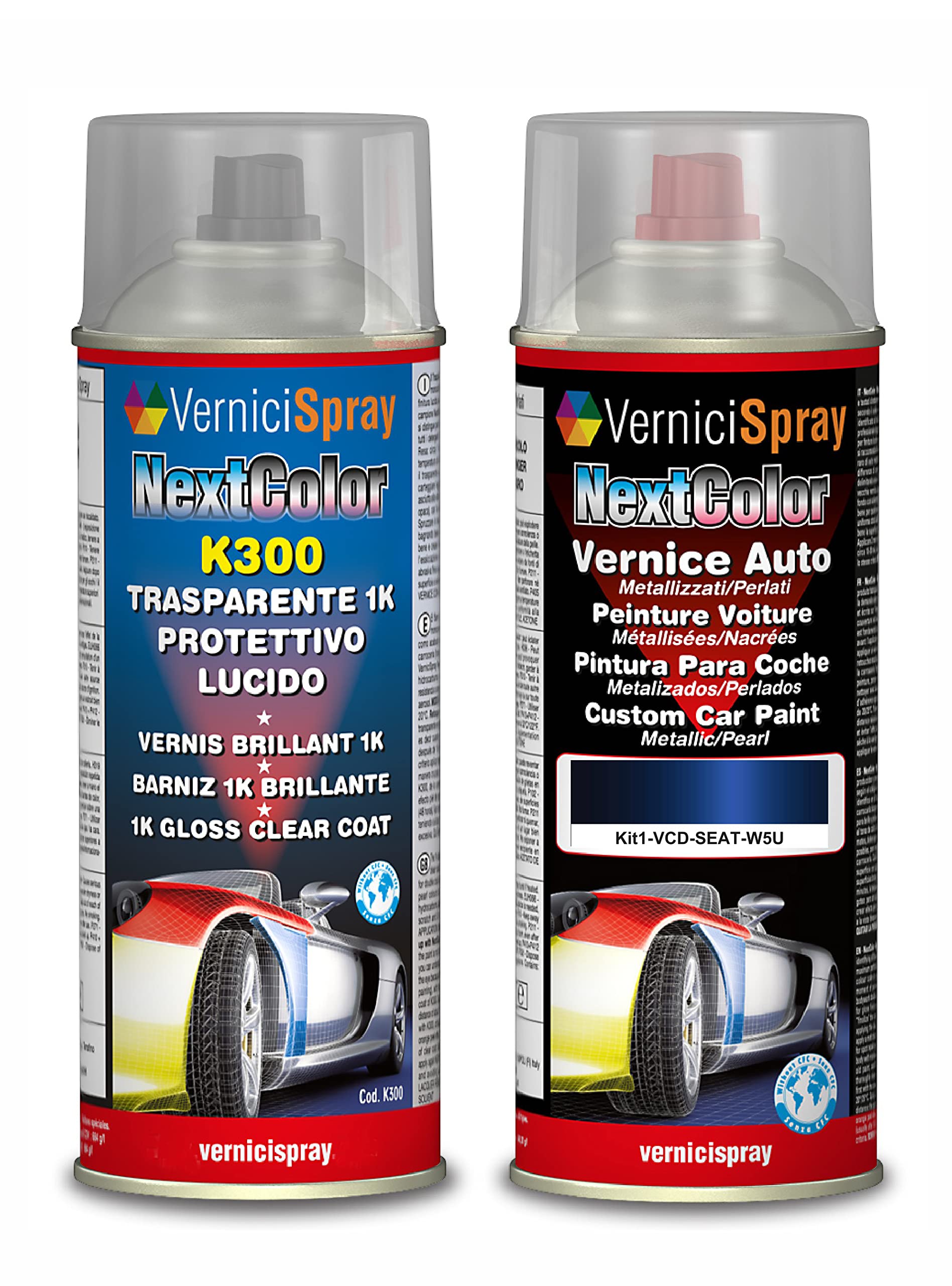 VerniciSpray Lackspray für Autos, Metallic/Perle, W5U AZUL ADA MET. und Glanz-Klarlack, 400 ml von VerniciSpray