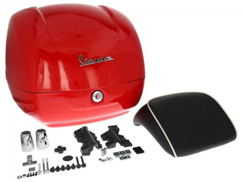 Vespa Topcase 36 Liter GTS, GTS Super, GTV, GTS HPE Schwarz, Keder weiß Rot 894 Dragon, Passione von Vespa