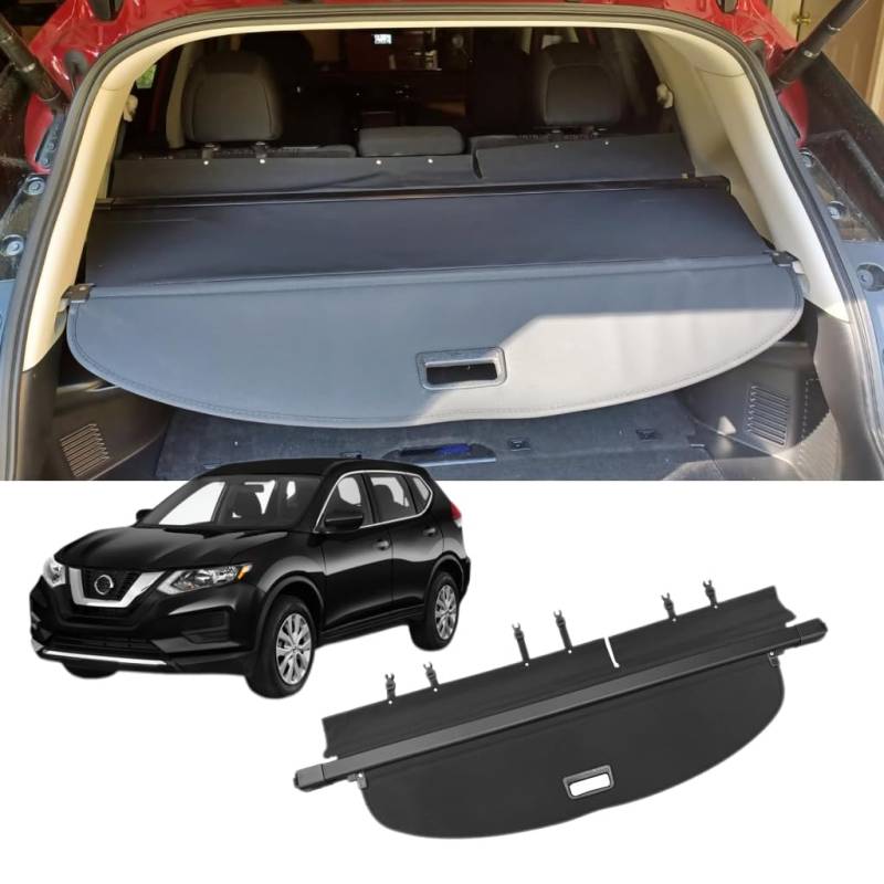 Vesul Ausziehbare Kofferraumabdeckung für Nissan Rogue SV S SL 2014–2019 2020 Sicherheitsschattenschutz Tonneau Abdeckung Anti-peping Gepäck Sichtschutz mit extra Leinenabdeckung von Vesul