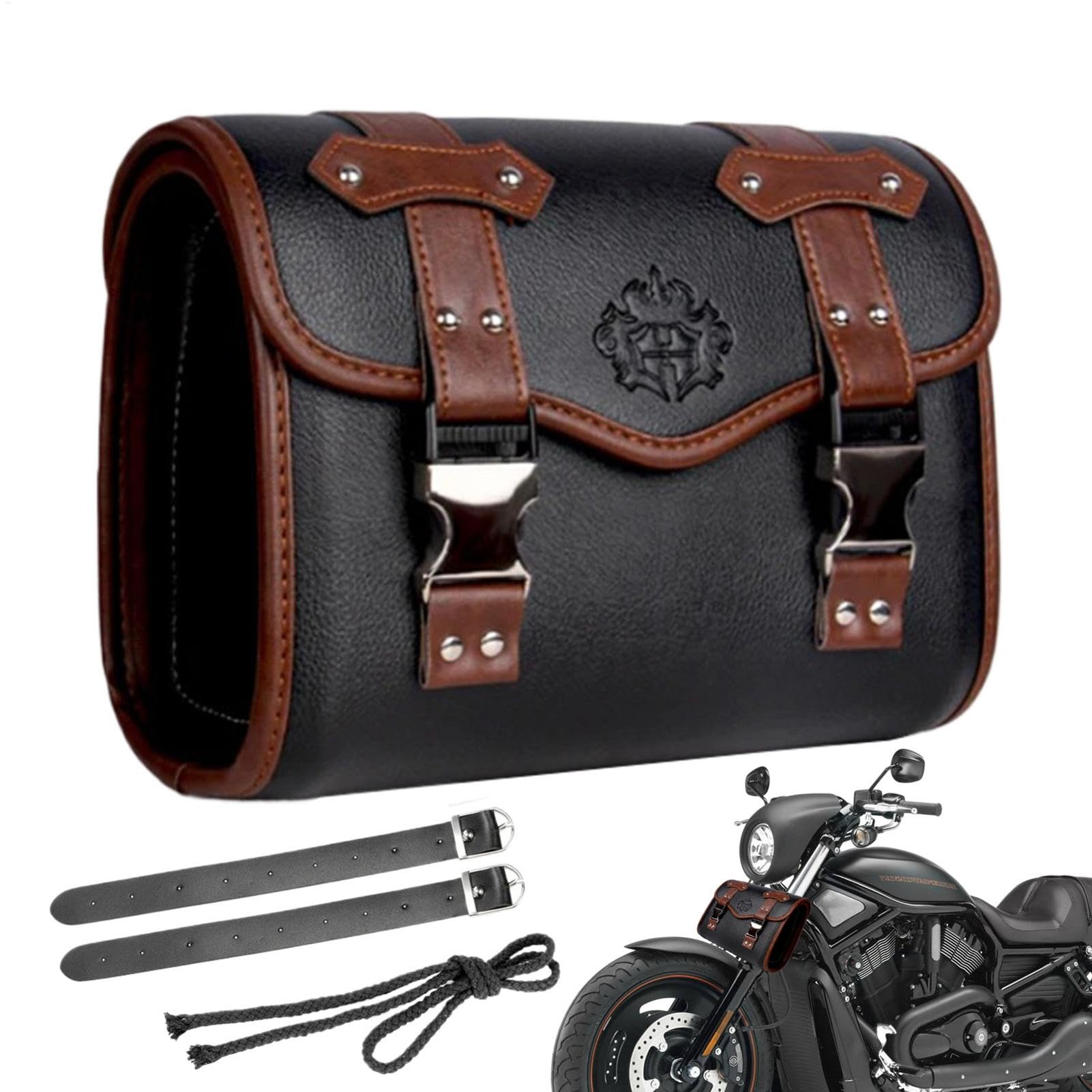 Vibhgtf Motorrad-Gabeltasche, Motorrad-Werkzeugtasche,Leder-Satteltaschen Motorräder | Tasche Werkzeugtasche Vordergabeltasche Bartasche wasserabweisend Dirt Bike von Vibhgtf