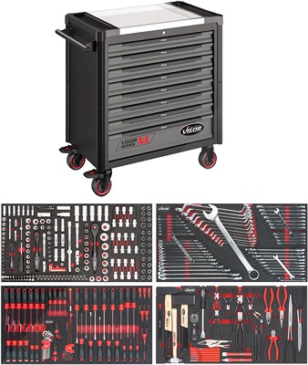 Vigor Werkzeugwagen Series XL - Edelstahl-Arbeitsplatte - 375-tlg. [Hersteller-Nr. V4481-X/375] von Vigor