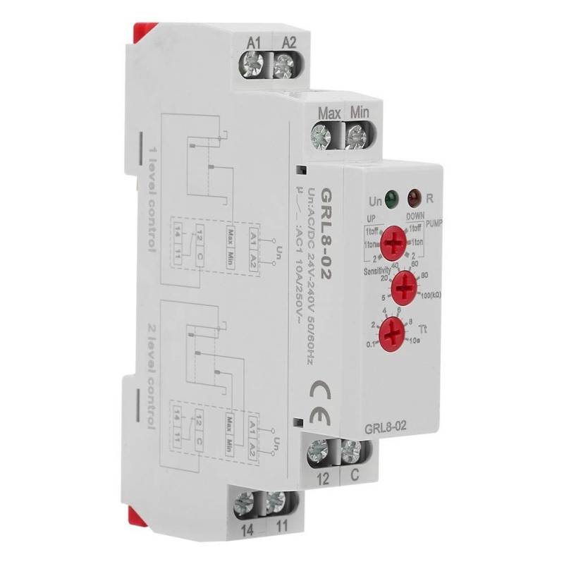 GRL8-02 Flüssigkeitsstand-Steuerrelais, 10 A AC/DC 24 V-240 V Flüssigkeitsstand-Steuerrelais Wasserstandsregler 35 mm DIN-Schiene von Vikye