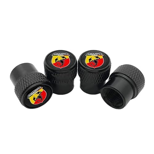 4 Packung Autoventil für Abarth,Ventilkappen Radventilkappen Reifenventilkappen Automobil-Exterieurzubehör Personalisiertes Ventil,Black von VimrOd