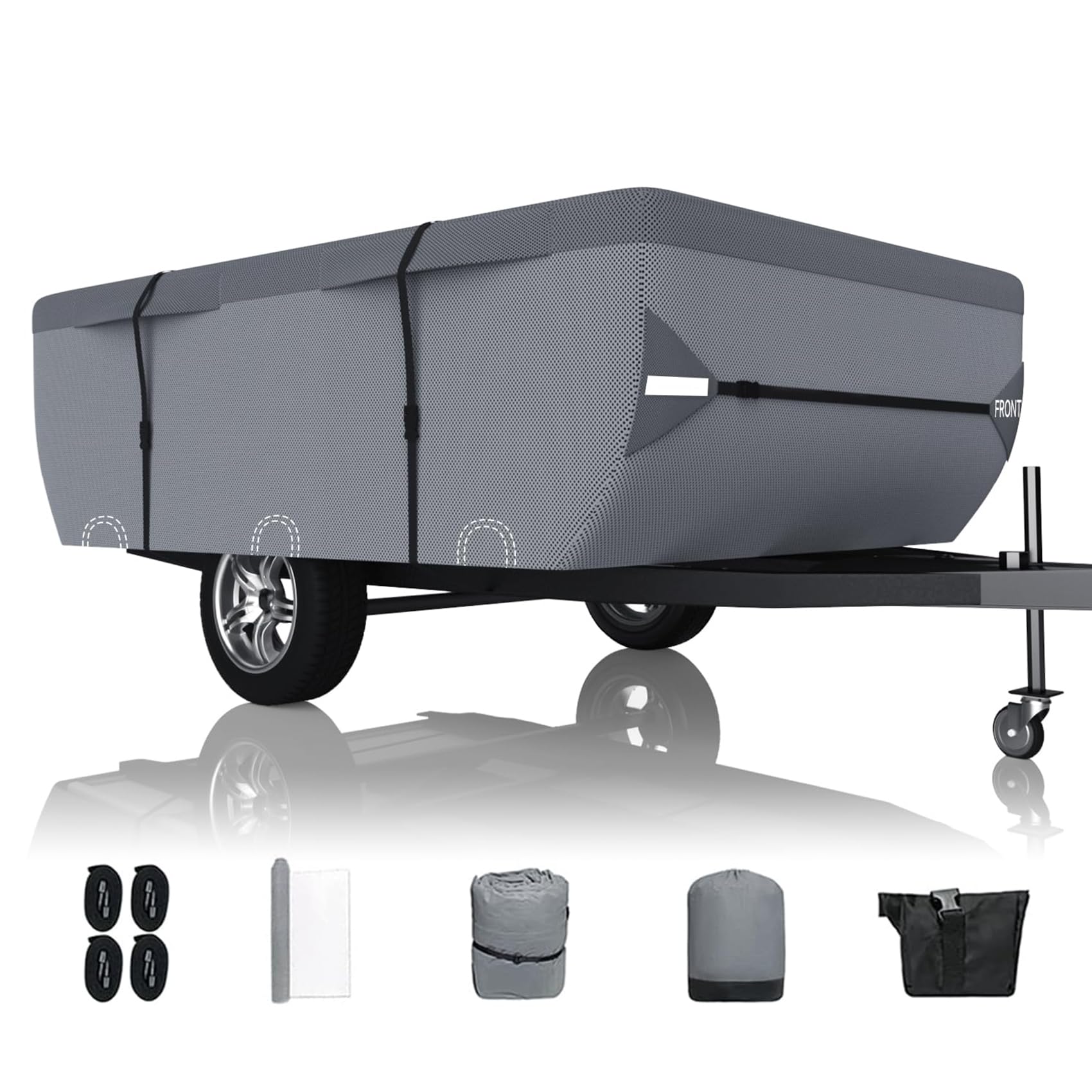 Wohnwagen Abdeckung, 7 Lagen Pop-Up Camper Anhängerabdeckung, Wohnmobilabdeckungen, Passend Fits 12-14FT Camping-Anhänger, Grau | Schutz vor Staub und Nässe | wasserabweisend und atmungsaktiv von Vino Cove