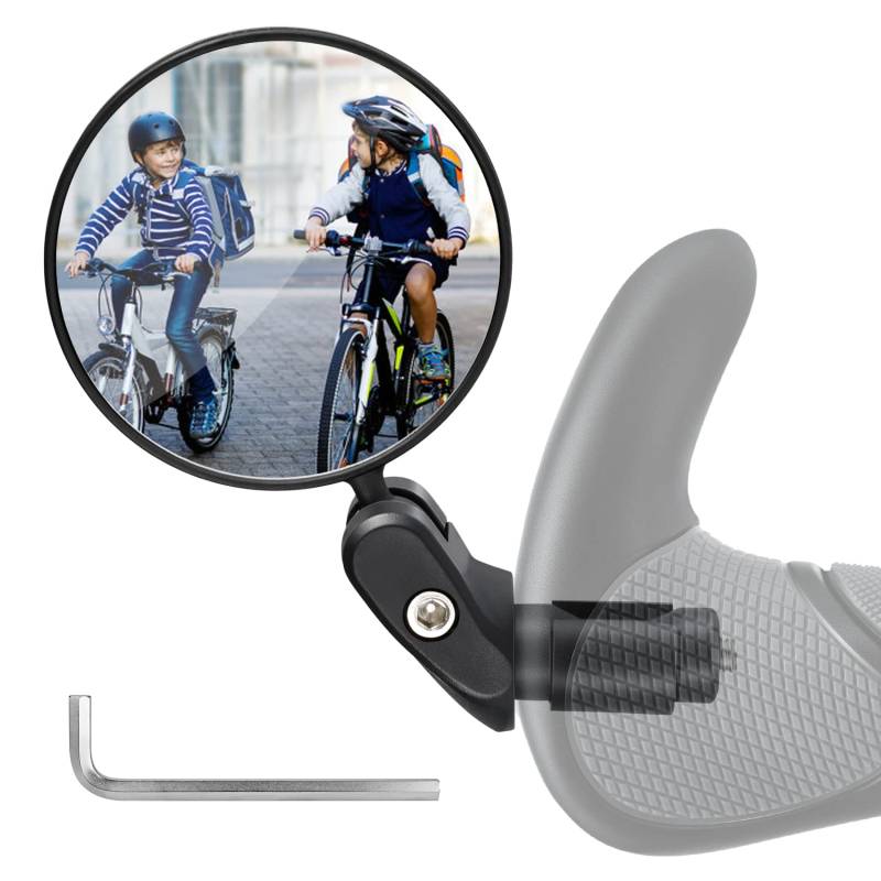 Fahrradrückspiegel, Vintoney 1 Stück universal verstellbar 360° Fahrradspiegel für 17,4-22 mm Flacher Lenker Drehspiegel Rückspiegel Lenkerspiegel für Fahrrad rennrad Mountainbikes (Kurzer Griff) von Vintoney