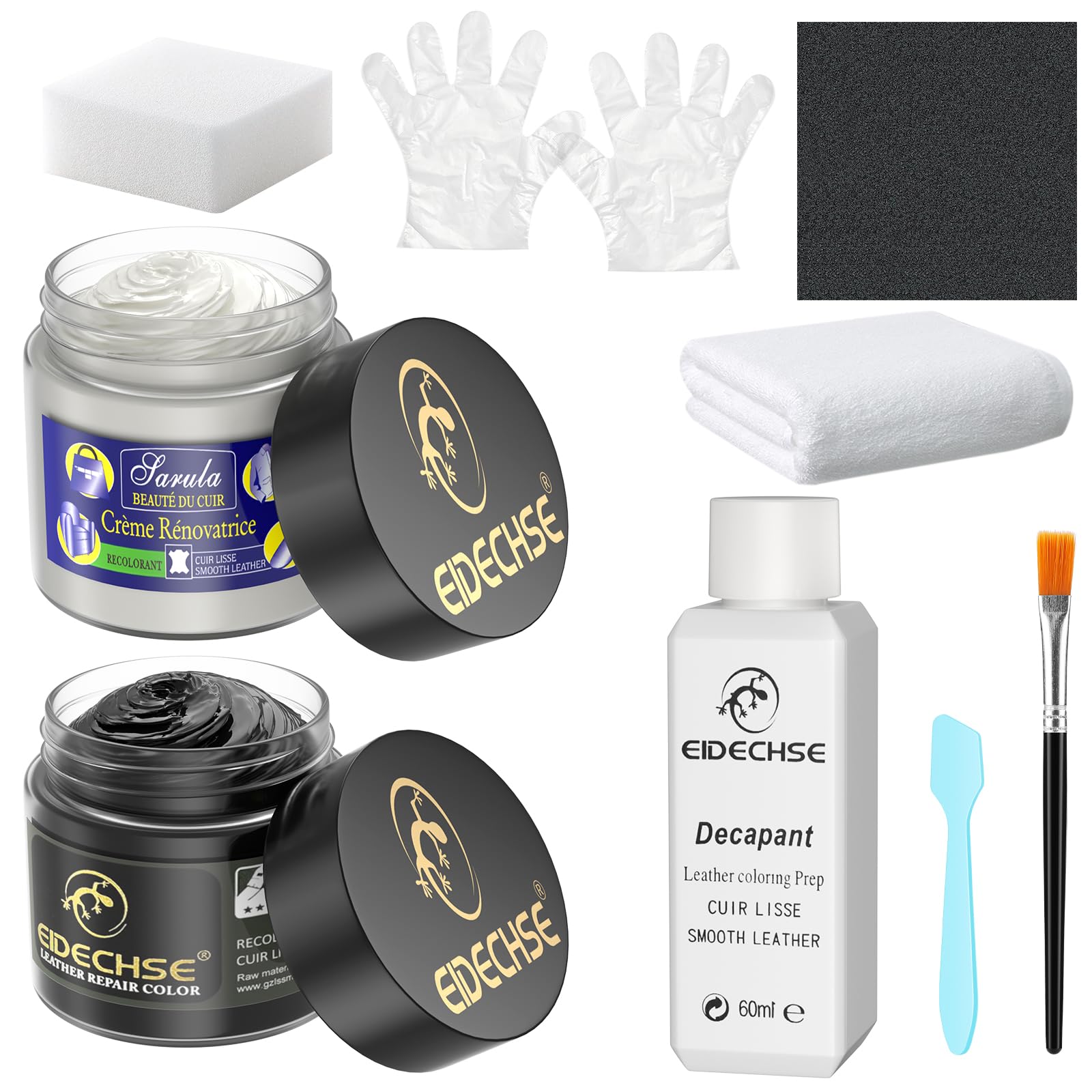 Leder Reparatur Set, 60ml Lederfärbevorbereitungslösung(Leather coloring preparation solution), 60 ml Creme Rénovatrice, 50 ml Lederreparaturfarbe von Vintoney