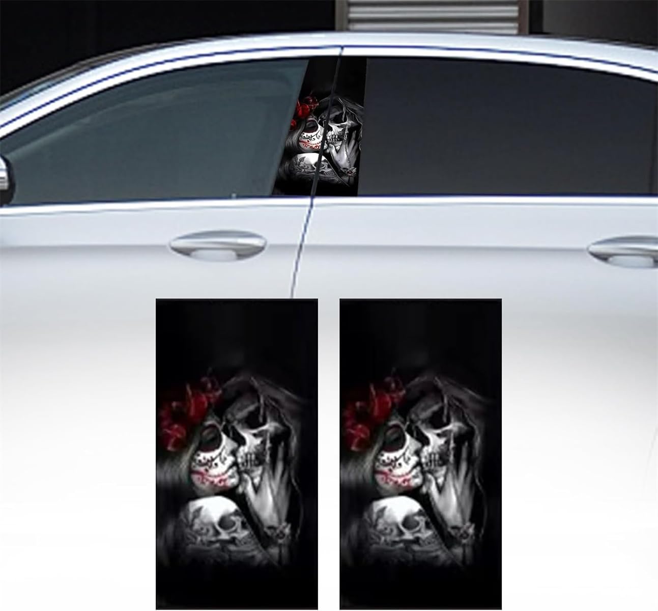 2 Stück Auto-Mittelsäulen-Aufkleber, HD-gedruckter PVC-Schädel-Aufkleber, Halloween-PVC-Totenkopf-Aufkleber, kratzfeste Aufkleber, personalisierter Totenkopf-Auto-Aufkleber für Auto, Mittelsäule, von Vinxan