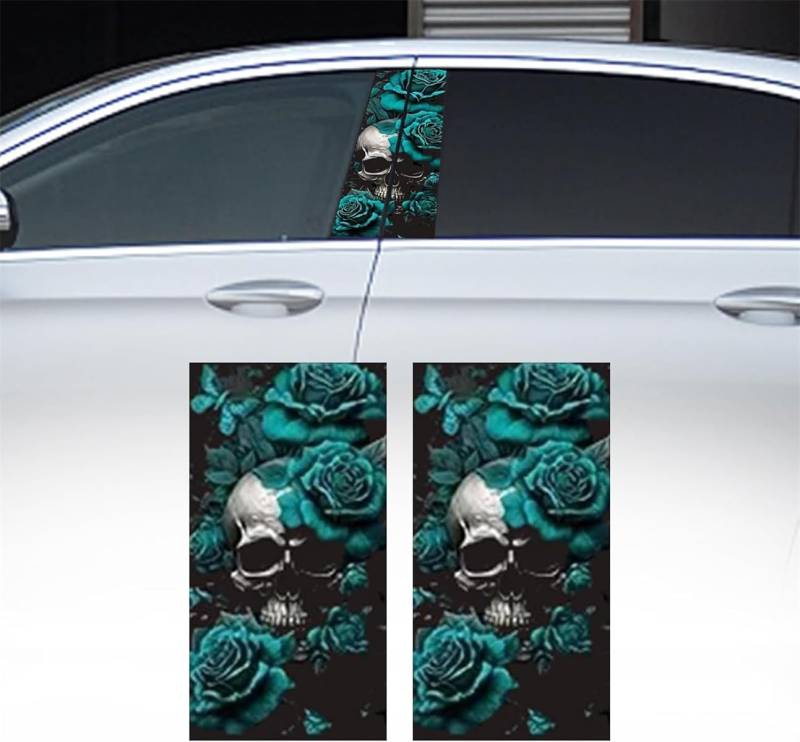 2 Stück Auto-Mittelsäulen-Aufkleber, HD-gedruckter PVC-Schädel-Aufkleber, Halloween-PVC-Totenkopf-Aufkleber, kratzfeste Aufkleber, personalisierter Totenkopf-Autoaufkleber für Auto, Mittelsäule, von Vinxan