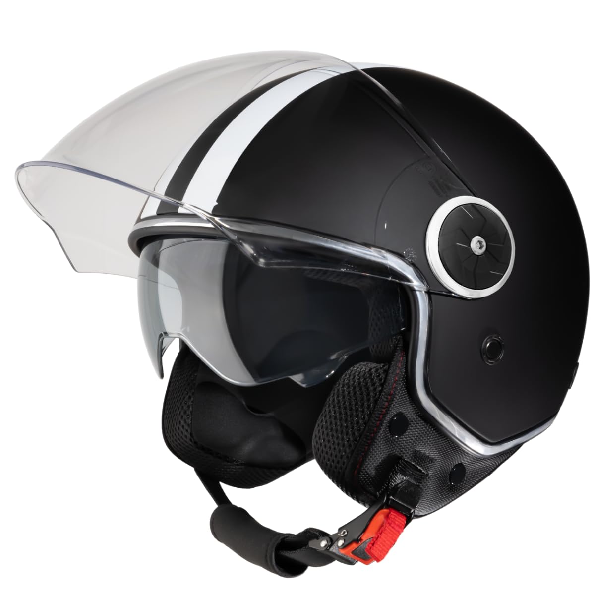 VINZ Arenas Jethelm mit Doppelvisier | Roller Helm Fashionhelm mit Streifen | In Gr. XS-XXL | Jet Helm mit Sonnenblende | ECE 22.06 Zertifiziert | Motorradhelm mit Visier - Matt Schwarz von Vinz