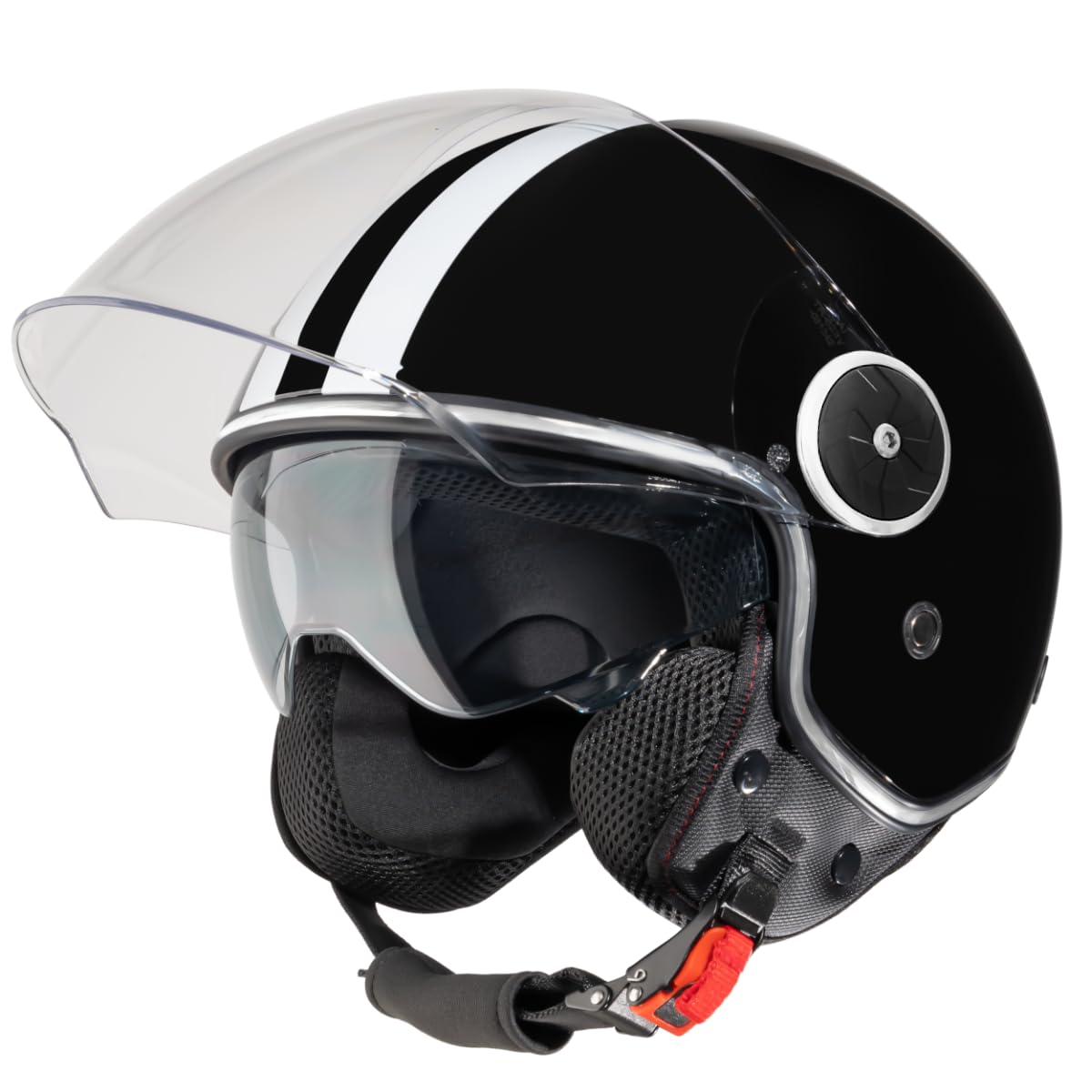 VINZ Arenas Jethelm mit Doppelvisier | Roller Helm Fashionhelm mit Streifen | In Gr. XS-XXL | Jet Helm mit Sonnenblende | ECE 22.06 Zertifiziert | Motorradhelm mit Visier - Schwarz von Vinz