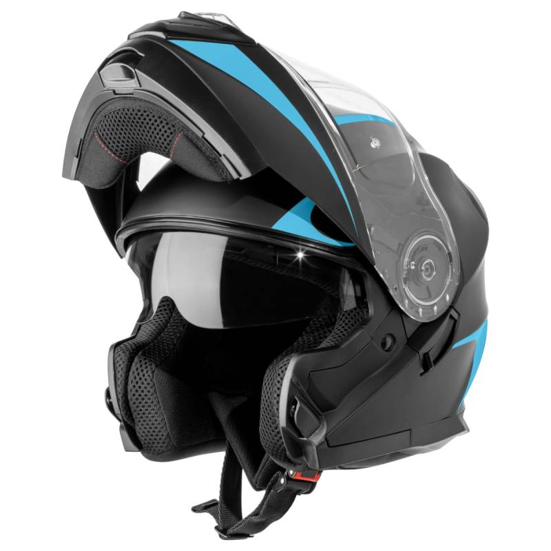 VINZ Busan Klapphelm mit Sonnenblende | ECE 22.06 & PINLOCK vorbereitet | Motorrad Helm Integralhelm | Motorradhelm Klappbar | In Gr. XS-XXL | Erhältlich Blau von Vinz