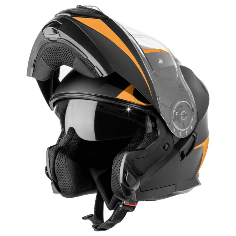 VINZ Busan Klapphelm mit Sonnenblende | ECE 22.06 & PINLOCK vorbereitet | Motorrad Helm Integralhelm | Motorradhelm Klappbar | In Gr. XS-XXL | Erhältlich Orange von Vinz