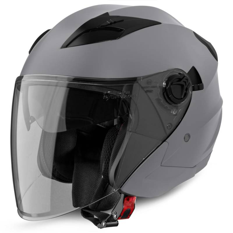 VINZ Calobra Jethelm mit Sonnenblende und Visier | Roller Helm Motorradhelm | ECE 22.06 Zertifiziert | in Gr. XS-XXL - Matt Titanium von Vinz