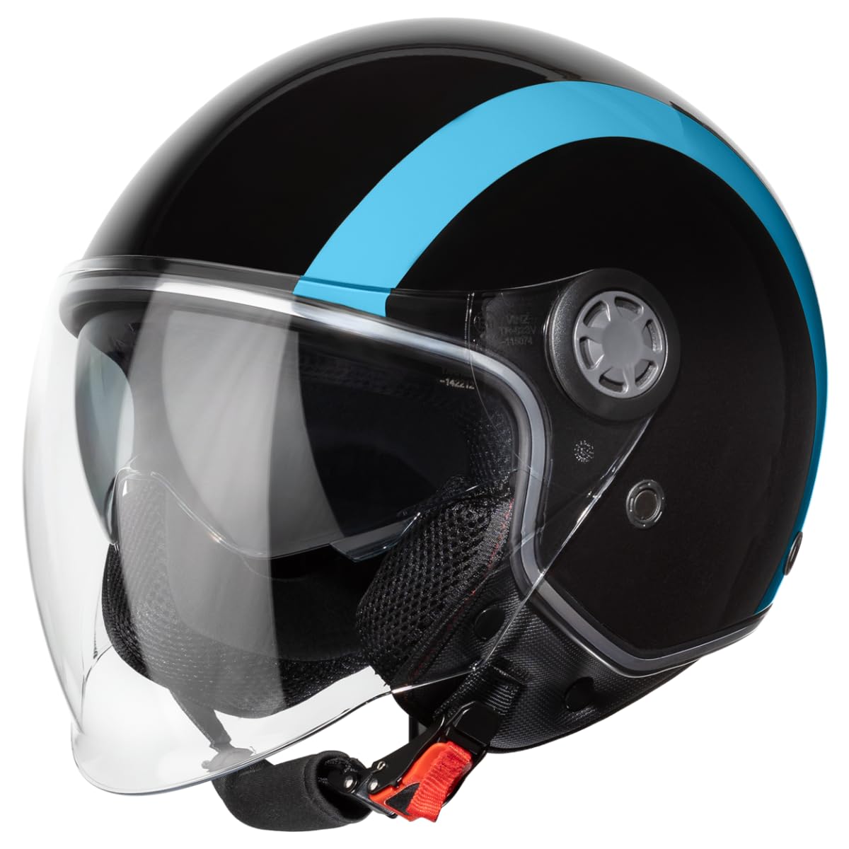 VINZ Jungbu Jethelm mit Doppelvisier | Roller Helm Fashionhelm mit Streifen | In Gr. XS-XXL | Jet Helm mit Sonnenblende | ECE 22.06 Zertifiziert | Motorradhelm mit Visier - Blau von Vinz