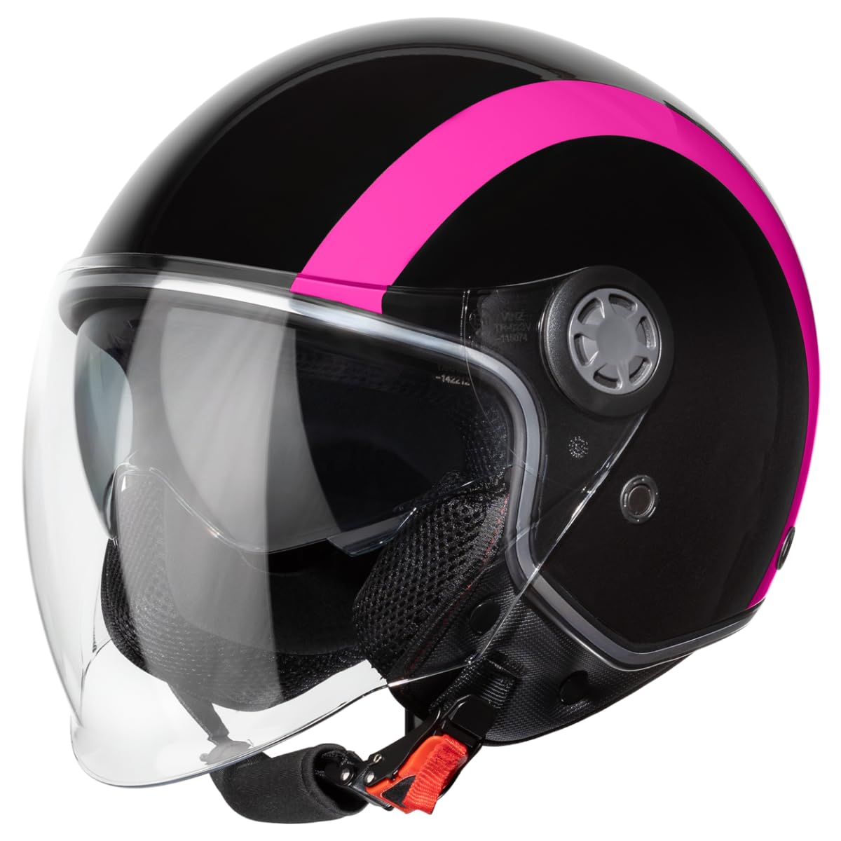 VINZ Jungbu Jethelm mit Doppelvisier | Roller Helm Fashionhelm mit Streifen | In Gr. XS-XXL | Jet Helm mit Sonnenblende | ECE 22.06 Zertifiziert | Motorradhelm mit Visier - Rosa von Vinz