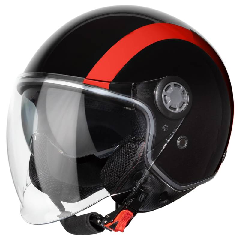 VINZ Jungbu Jethelm mit Doppelvisier | Roller Helm Fashionhelm mit Streifen | In Gr. XS-XXL | Jet Helm mit Sonnenblende | ECE 22.06 Zertifiziert | Motorradhelm mit Visier - Rot von Vinz