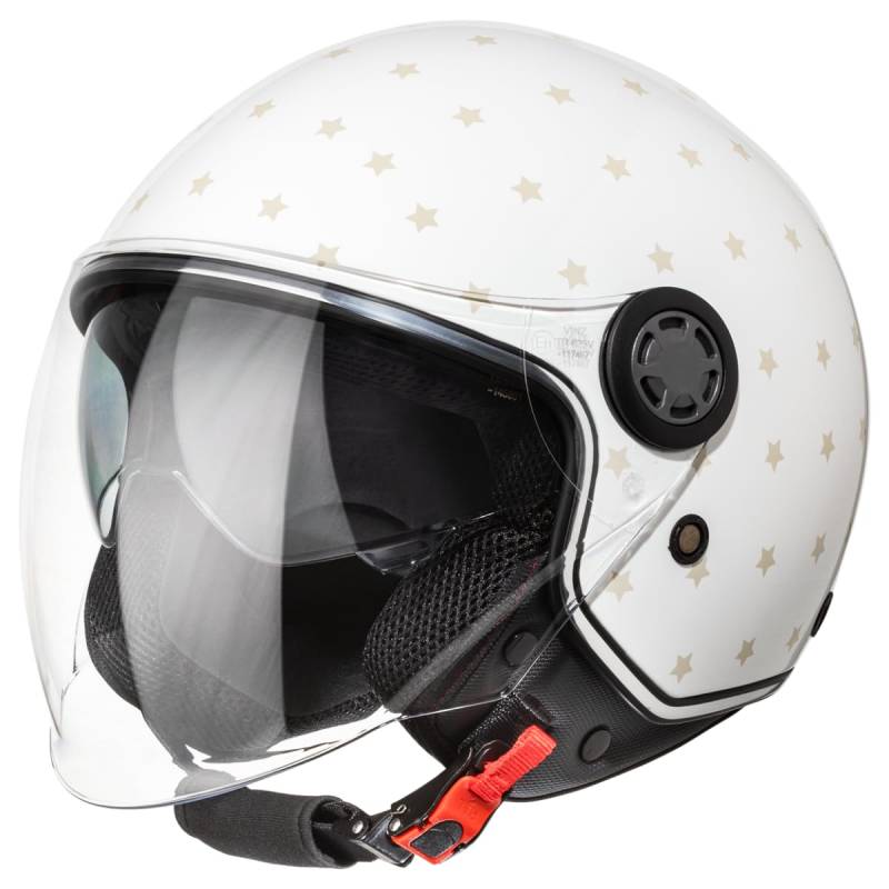 VINZ Milford Jethelm mit Doppelvisier | Roller Helm Fashionhelm mit Sternen | In Gr. XS-M | Jet Helm mit Sonnenblende | ECE 22.06 Zertifiziert | Motorradhelm mit Visier - Weiß von Vinz