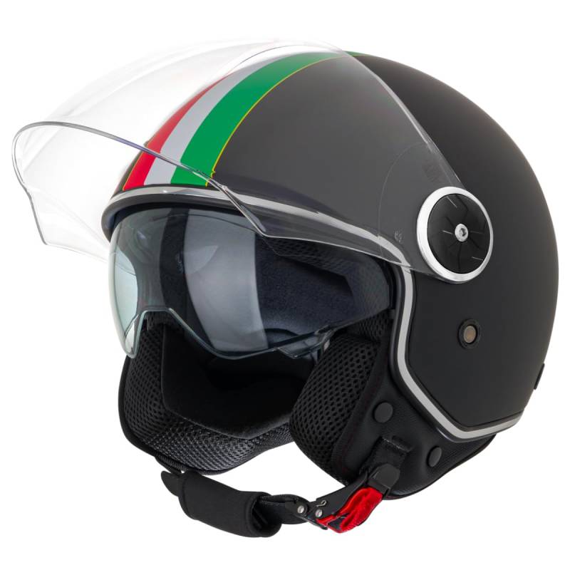 VINZ Neiva Jethelm mit Doppelvisier | Roller Helm Fashionhelm mit Italienische Flagge | In Gr. XS-XXL | Jet Helm mit Sonnenblende | ECE 22.06 Zertifiziert | Motorradhelm mit Visier – Matt Schwarz von Vinz