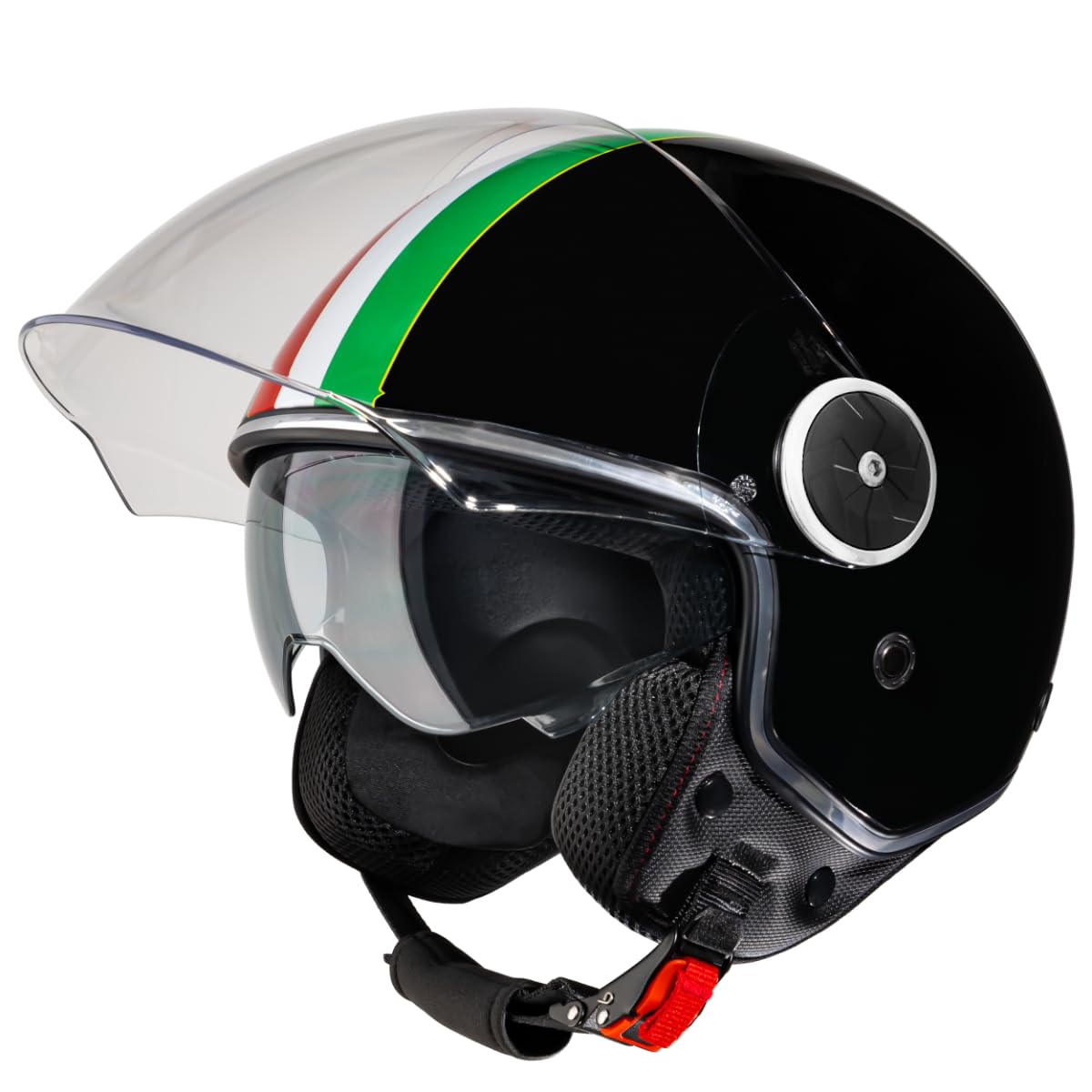 VINZ Neiva Jethelm mit Doppelvisier | Roller Helm Fashionhelm mit Italienische Flagge | In Gr. XS-XXL | Jet Helm mit Sonnenblende | ECE 22.06 Zertifiziert | Motorradhelm mit Visier – Schwarz von Vinz