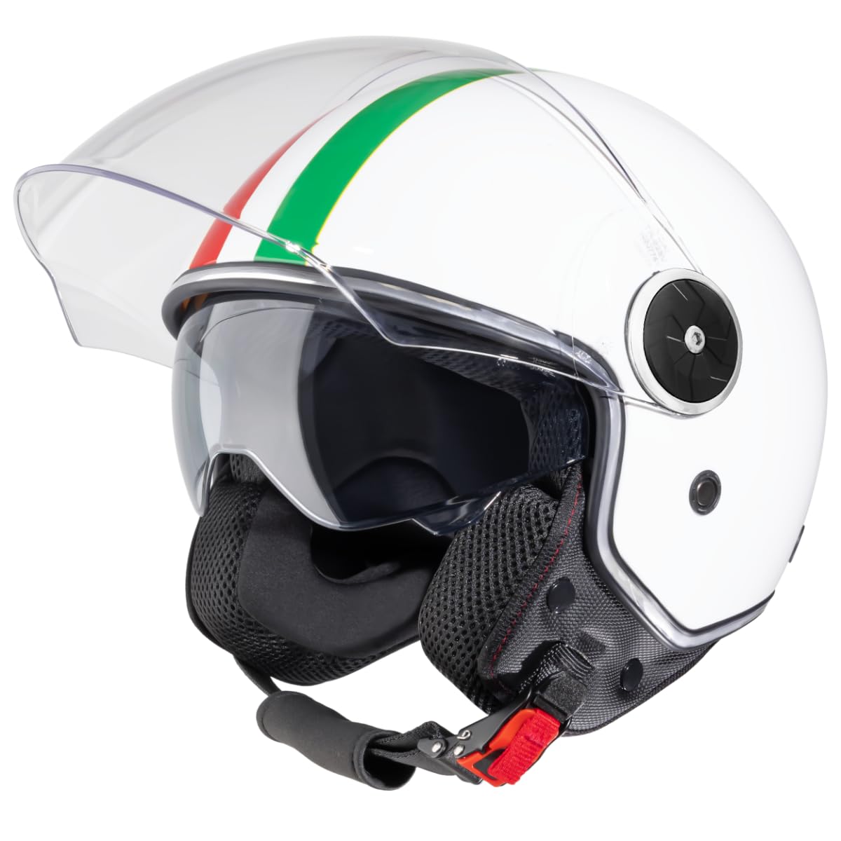 VINZ Neiva Jethelm mit Doppelvisier | Roller Helm Fashionhelm mit Italienische Flagge | In Gr. XS-XXL | Jet Helm mit Sonnenblende | ECE 22.06 Zertifiziert | Motorradhelm mit Visier – Weiß von Vinz