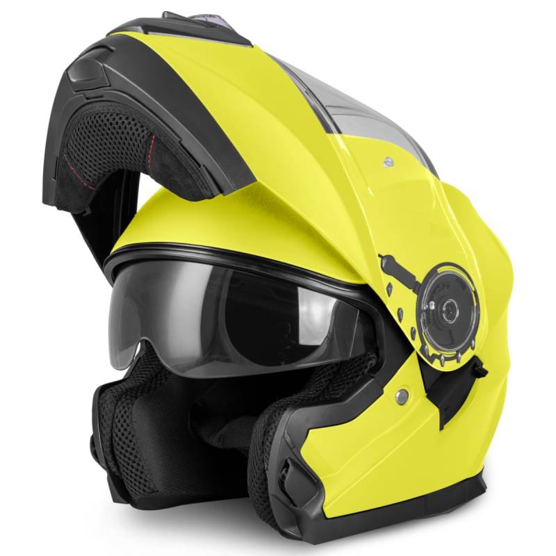 VINZ Santos Klapphelm mit Sonnenblende | ECE 22.06 & PINLOCK vorbereitet | Motorrad Helm Integralhelm | Motorradhelm Klappbar | In Gr. XS-XXL | Erhältlich Fluo Gelb von Vinz