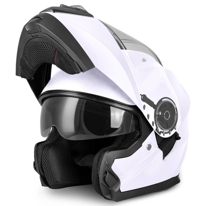 VINZ Santos Klapphelm mit Sonnenblende | ECE 22.06 & PINLOCK vorbereitet | Motorrad Helm Integralhelm | Motorradhelm Klappbar | In Gr. XS-XXL | Erhältlich Weiß von Vinz