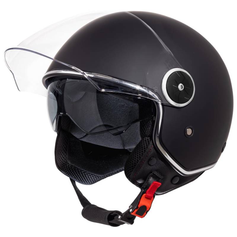 VINZ Tobia Jethelm mit Doppelvisier | Roller Helm Fashionhelm | In Gr. XS-XXL | Jet Helm mit Sonnenblende | ECE 22.06 Zertifiziert | Motorradhelm mit Visier - Matt Schwarz von Vinz