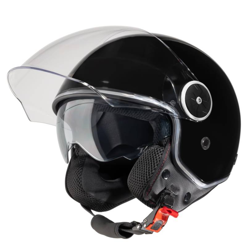 VINZ Tobia Jethelm mit Doppelvisier | Roller Helm Fashionhelm | In Gr. XS-XXL | Jet Helm mit Sonnenblende | ECE 22.06 Zertifiziert | Motorradhelm mit Visier - Schwarz von Vinz