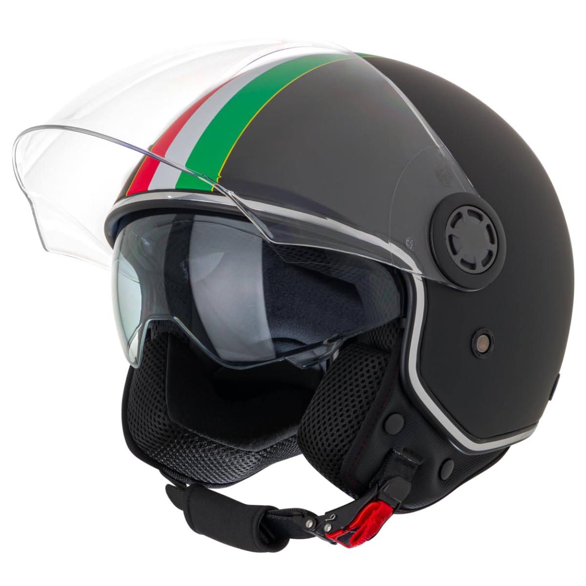 VINZ Varese Jethelm mit Doppelvisier | Roller Helm Fashionhelm mit Italienische Flagge | In Gr. XS-XXL | Jet Helm mit Sonnenblende | ECE 22.06 Zertifiziert | Motorradhelm mit Visier - Matt Schwarz von Vinz