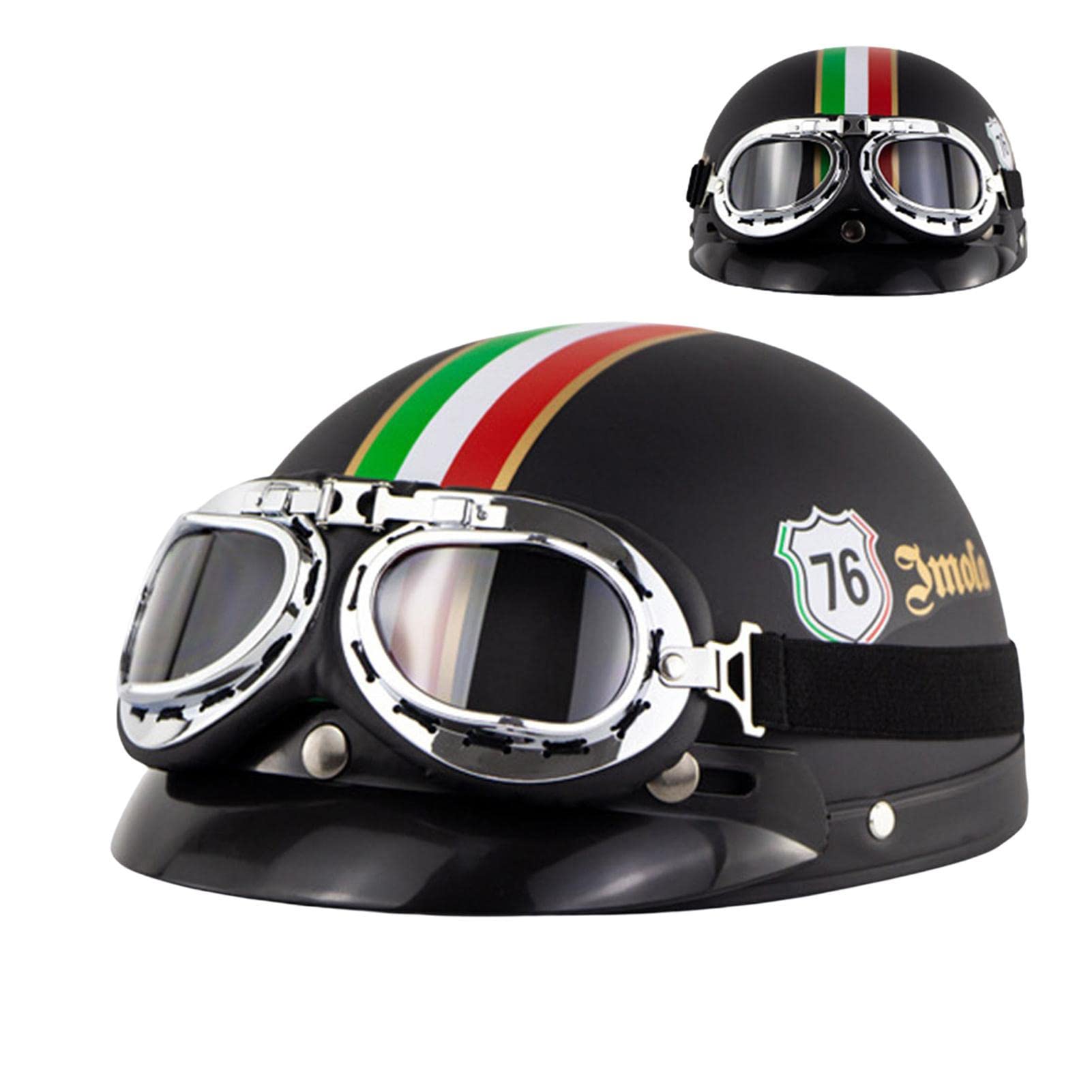 Motorrad-Halbhelm Leder-Halbhelm mit Schutzbrille Retro-Fahrrad-Halbschalenhelm für Erwachsene Männer Frauen Verstellbarer Schnellverschluss-Helm mit UV-Brille von Visiblurry