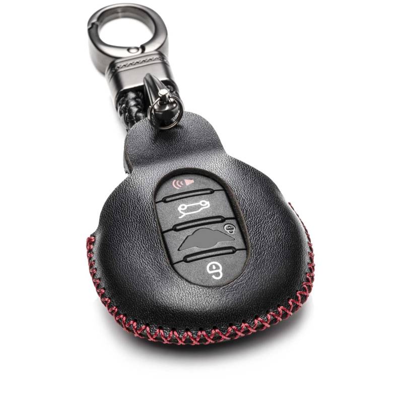 Vitodeco Smart Schlüsselanhänger aus echtem Leder, kompatibel mit Mini Cooper 2015–2022, Mini Cooper Clubman 2015–2022, Schwarz/Rot, 3 or 4 Buttons von Vitodeco